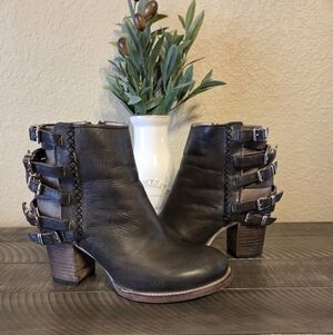 Freebird by Steven Black Leather Buckle Ankle Booties